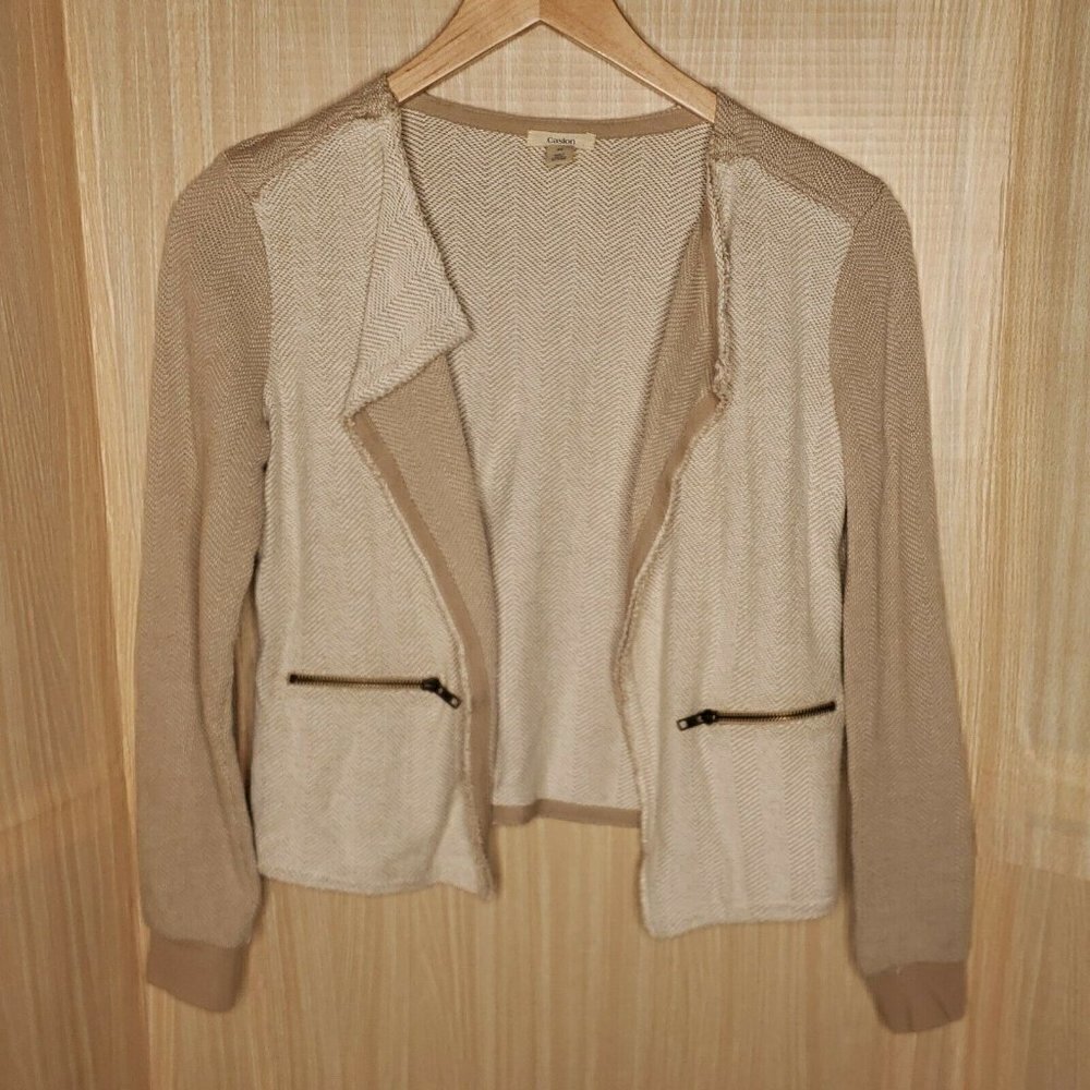 Caslon Tan Open Front Distressed Cotton Blazer XS